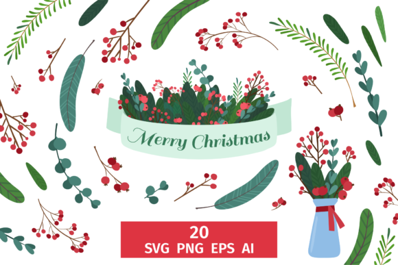Christmas Botanical Clipart: Winter Plan Illustrations