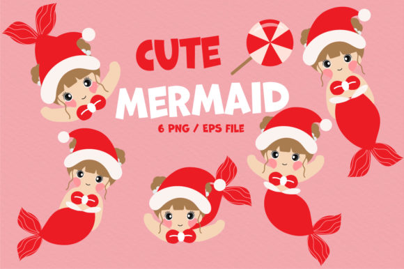 Christmas Cartoon Little Mermaid: Festive Illustrations