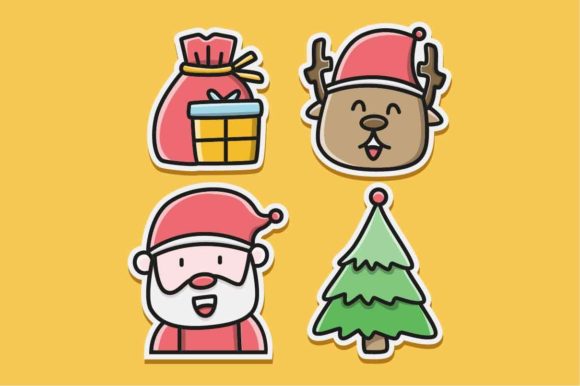 Christmas Doodle Cartoon Sticker: Festive Illustrations