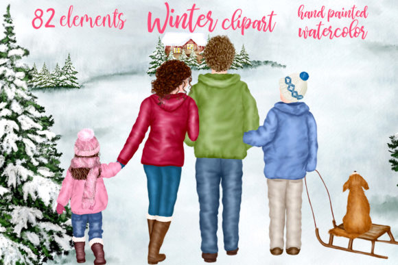 Christmas Family Clipart: Winter Illustrations for Brands