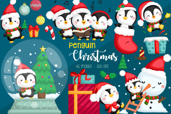 Christmas Penguin Clipart: Cute Animal Illustrations