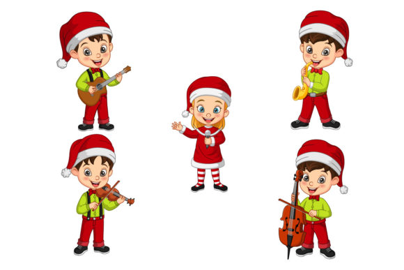 Cute Christmas Children Playing Music Illustrations Review