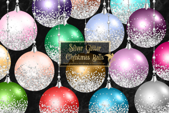 Silver Glitter Christmas Balls Clipart & Illustrations