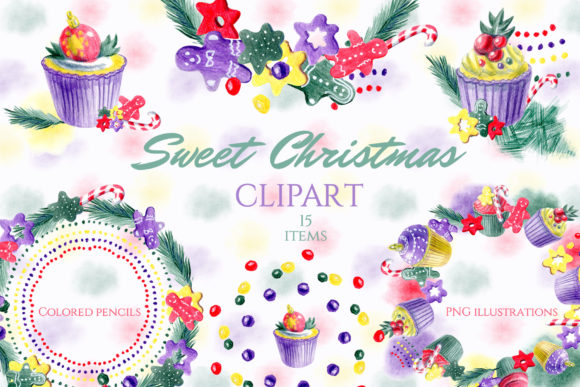 Sweet Christmas Clipart Dessert Wreath: Festive Illustrations