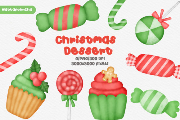 Watercolor Christmas Dessert Clipart Set: Festive Illustrations