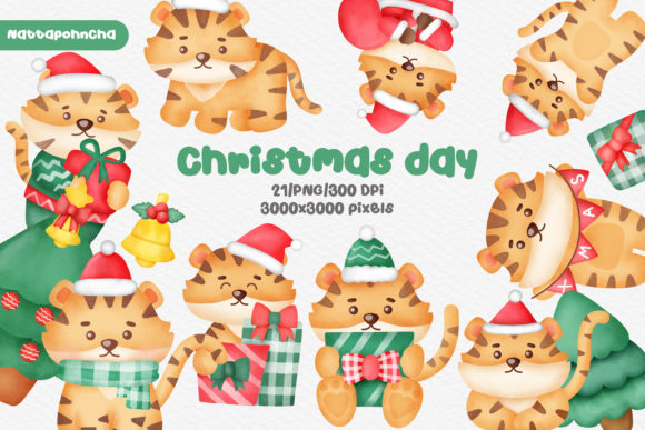 Watercolor Cute Christmas Tiger Clipart & Illustrations Review